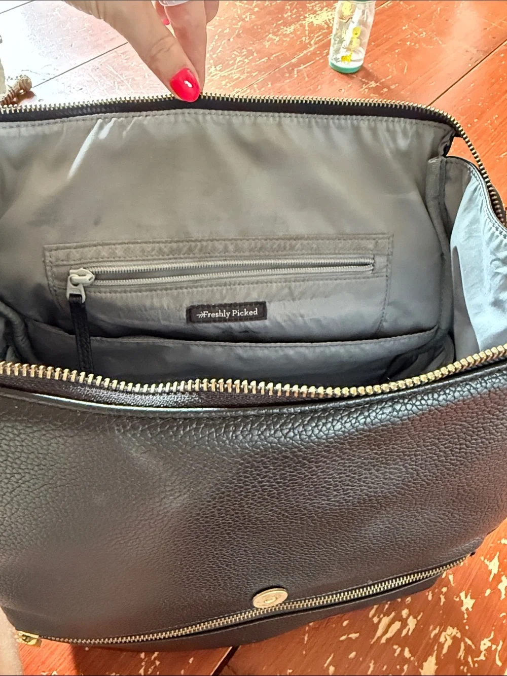 Freshly Picked Black Leather Diaper Bag